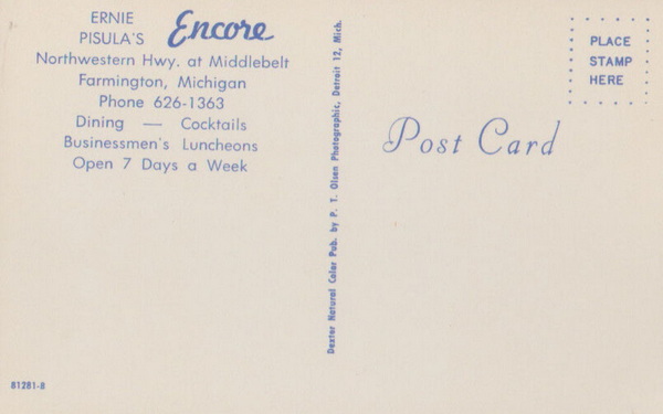 Ernie Pisulas Encore - Old Postcard View